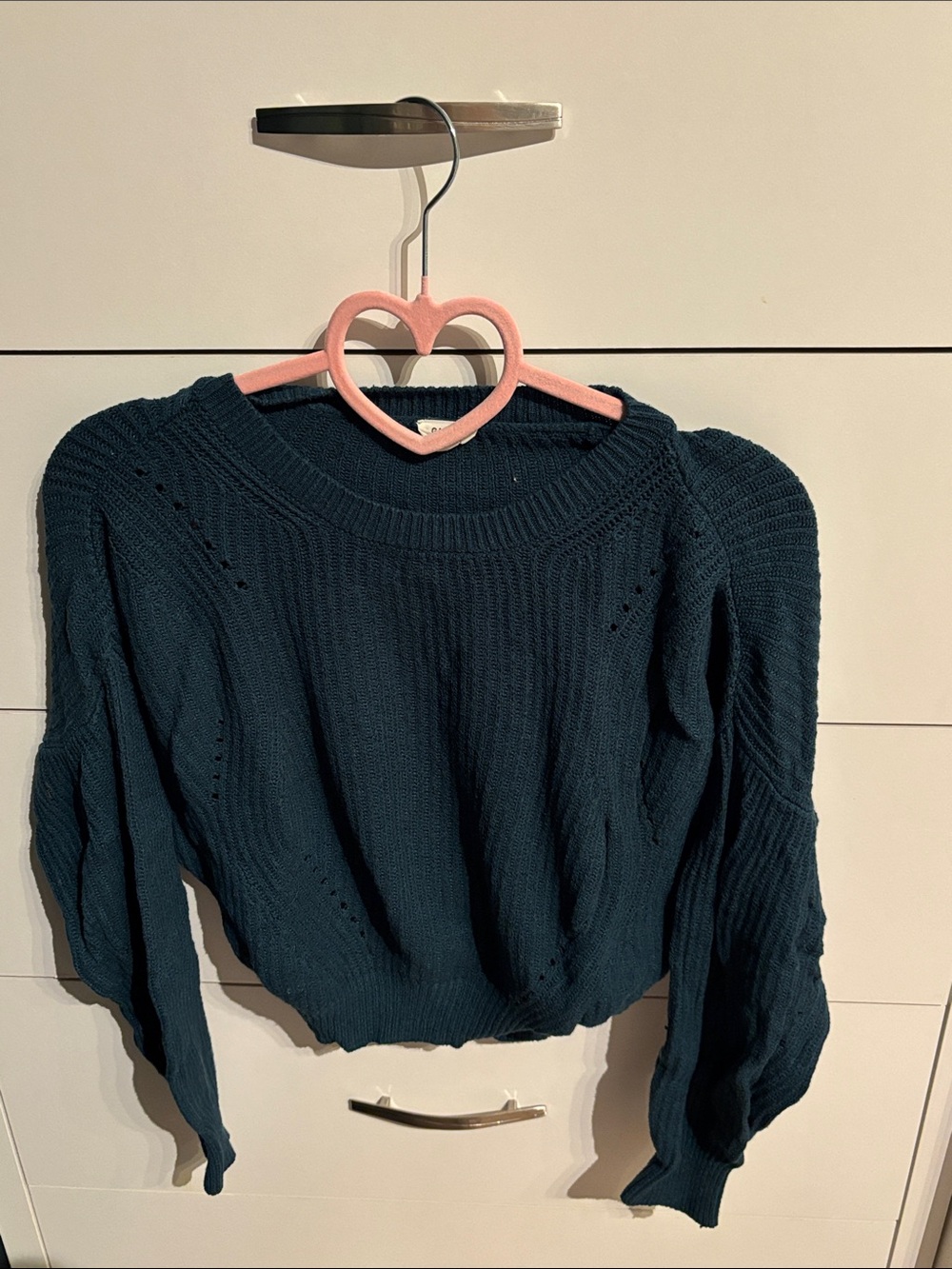 Garage Teal Crewneck Cropped Knit Sweater Size XS